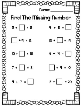 Find The Missing Number—Addition by Creating A Brighter Future | TpT