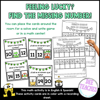 Preview of Find The Missing Number Bilingual Counting Center St. Patrick's Day