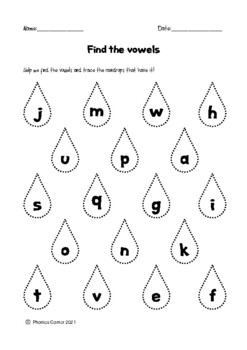 Find The Vowels - Raindrop by Phonics Corner | Teachers Pay Teachers