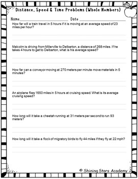 Speed, Distance, Time Worksheet - WordMint