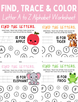 Find, Trace & Color the Letter A to Z Alphabet Worksheet by Randi Sullivan