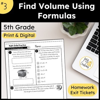 Preview of Find Volume Using Formulas Worksheet Slides L3 5th Grade iReady Math Exit Ticket