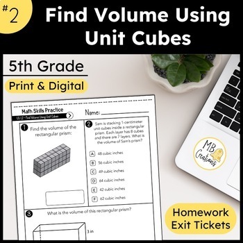 Preview of Find Volume Using Unit Cubes Worksheets L2 5th Grade iReady Math Exit Tickets