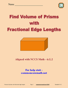 Preview of Find Volume of Prisms with Fractional Edge Lengths - 6.G.2