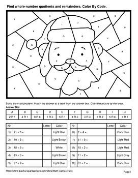 Find Whole-Number Quotients and Remainders - Christmas Color by Code ...