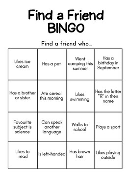 Find a Friend BINGO by Miss D's Learning Resources | TPT