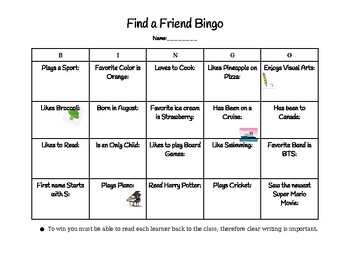 Find A Friend Bingo Ice Breaker By Lawrence Boicey 