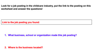 Preview of Find a job posting in the childcare industry