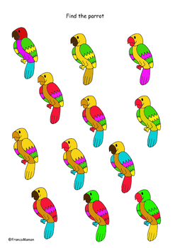 Preview of Find a parrot. Describe and find (birds' parts)