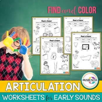 Preview of Articulation Homework Activity: Coloring Sheets for Speech Therapy -Early Sounds