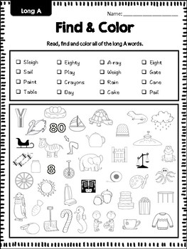 find and color phonics practice long vowels digraphs and diphthongs