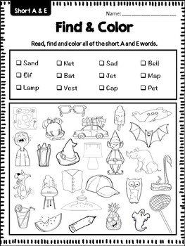 read find and color phonics practice short vowels by enticing english