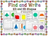 Shapes 2D and 3D Shapes Find and Write Math Center