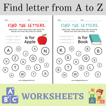 Preview of Find letter from A to z Worksheet  - Letter alphabet worksheets for kids, toddle