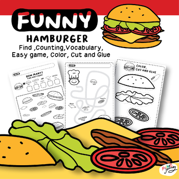 Preview of Hamburger, Find number ,Counting, Color, Cut and Glue  Kindergarten, Homeschool
