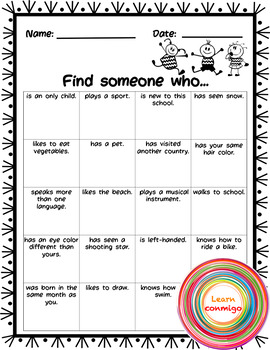 Find someone who... ENGLISH by Learn conmigo | TPT