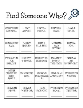 Find someone who? Icebreaker- Back to school activity by Kristy Bailey