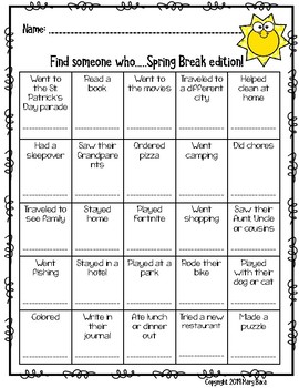 Find someone who... Spring Break edition! by Second Grade is Super