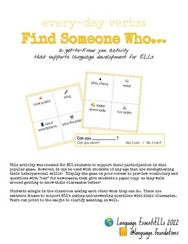 Preview of Find someone who....for ELLs! Back to School activity