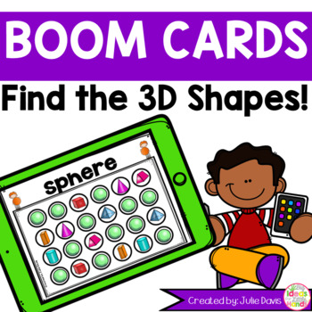 Preview of 3D Solid Shapes Kindergarten Task Cards - Math Games Boom Cards