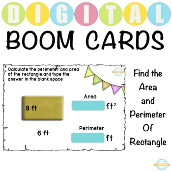 Preview of Find the Area and Perimeter of Rectangle - Boom Cards™  Our activity deck are p