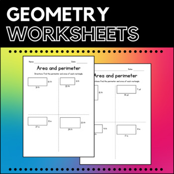 Preview of Find the Area and Perimeter of Rectangles - Geometry Worksheets - Test Prep