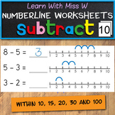 Subtraction Worksheets: Number Line to 10, 15, 20, 30, 100