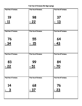 Find the Difference without Regrouping (2-digit Numbers) Subtraction ...