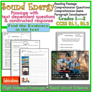 Preview of Find the Evidence in the Text* Science* Sound Energy* CCSS RI.1 & RI.2* Grade1-2