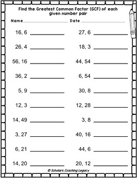 Find the GCF (Greatest Common Factor) Worksheet Math Problems | TPT
