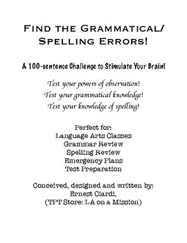 Preview of Find the Grammatical/Spelling Errors!