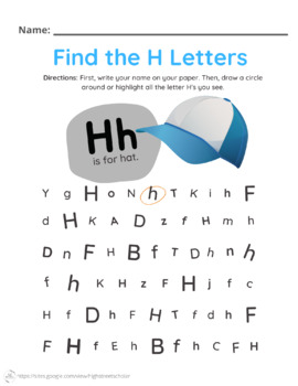 Find the Letter H Worksheet by High Street Scholar Boutique | TPT