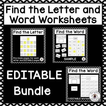 Preview of Find the Letter and Word Worksheets Bundle