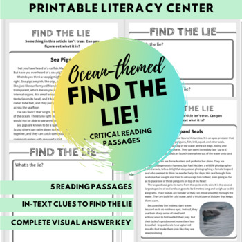 Preview of Find the Lie! Ocean Themed Critical Reading Activity, Guided Reading Center