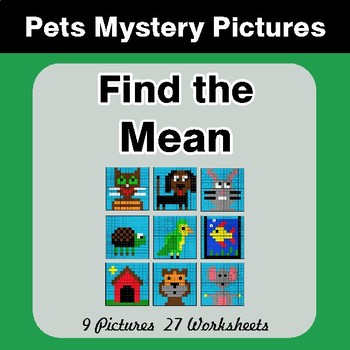 Find the Mean - Color-By-Number Math Mystery Pictures - Pets Theme