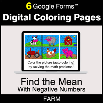 Preview of Find the Mean with negative numbers - Digital Coloring Pages | Google Forms