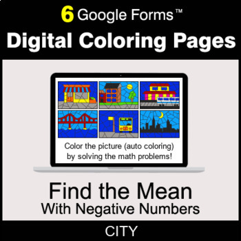 Preview of Find the Mean with negative numbers - Digital Coloring Pages | Google Forms