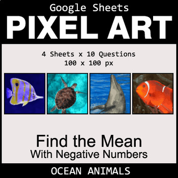 Preview of Find the Mean with negative numbers - Google Sheets Pixel Art Math