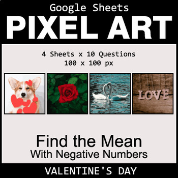 Preview of Find the Mean with negative numbers - Valentine's Day Pixel Art Math