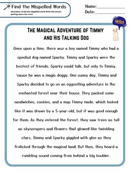 Preview of Find the Mispelled Words- The Magical Adventure of Timmy and His Talking Dog