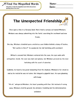 Preview of Find the Mispelled Words- The Unexpected Friendship