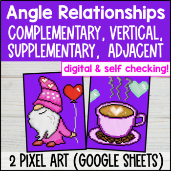 Preview of Find the Missing Angle Digital Pixel Art | Angle Relationships Complementary etc