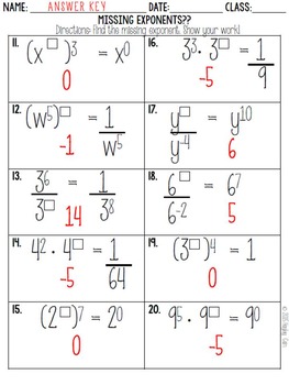 Find the Missing Exponent Worksheet! All Five Exponent Rules included!