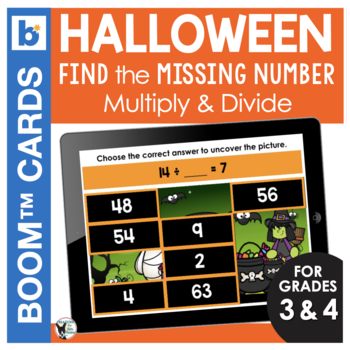 Preview of Find the Missing Number Multiply and Divide Halloween Math Boom Cards