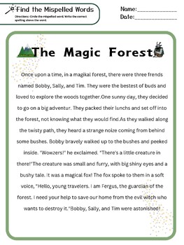 Preview of Find the Misspelled Words- The Magic Forest