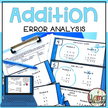 Preview of Addition Error Analysis Task Cards and Google Slides™ Critical Thinking Math