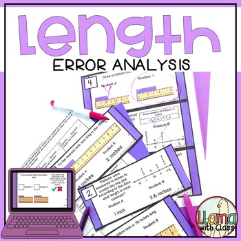 Preview of Measuring Length Error Analysis Task Cards and Google Slides™ Critical Thinking