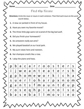 Noun Worksheet : Find the Nouns by Learning is Lots of Fun | TpT