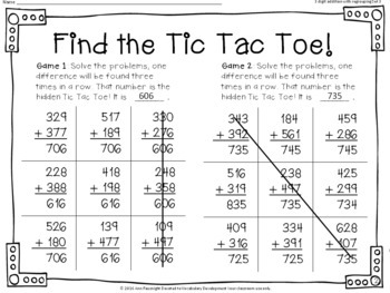 Tic Tac Toe 3 digit addition with regrouping Set 3 by Ann Fausnight