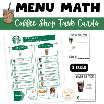 Preview of Money Task Cards |  Menu Math |Vocational and Life Skills | Find the Total Price